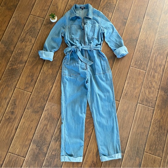 Express denim utility jumpsuit large - Picture 5 of 15